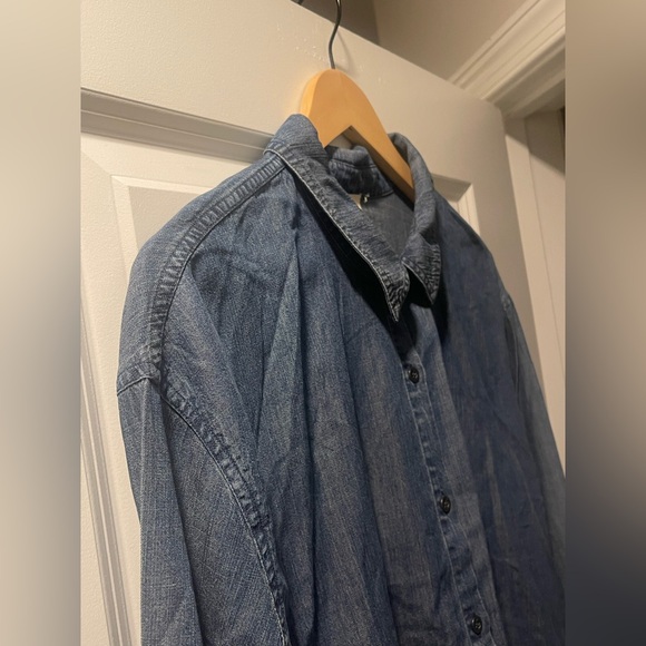 NWT The Fisher Project EILEEN FISHER Chambray Hi/Low Hem Denim Shirt Large $208 - Picture 5 of 13